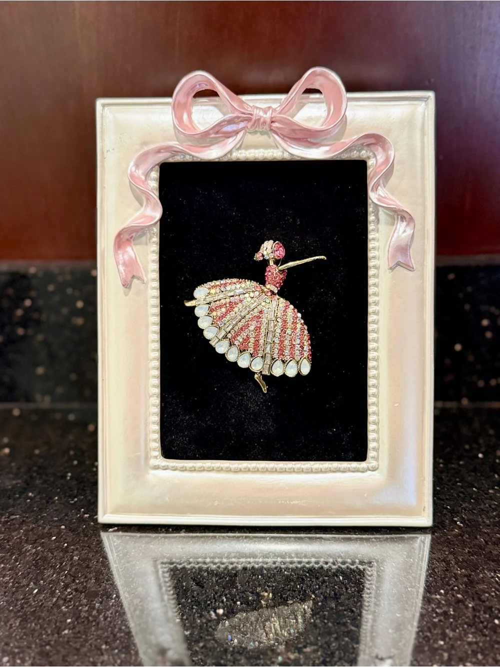 Framed Jeweled Ballerina Art Pink Rhinestone Ballet Decor